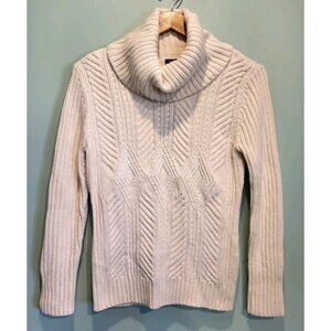 New Talbots Ivory Cowl Neck  Rib Knit Wool Blend Sequin Sweater Sz Mp
